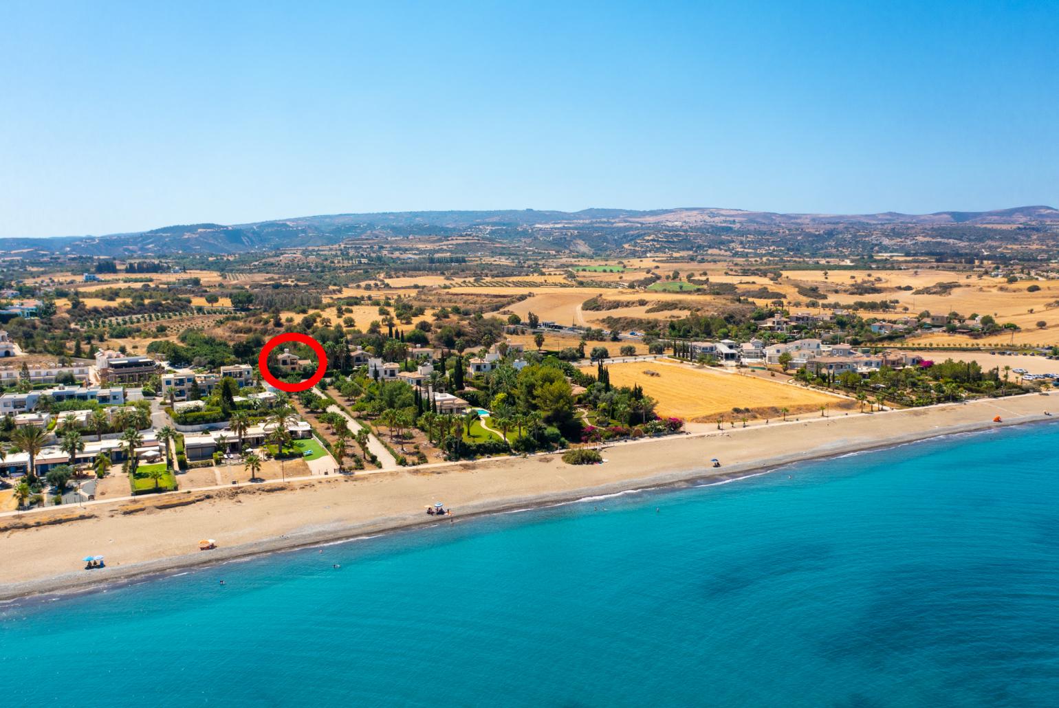 Aerial view showing location of Villa Halima Alexandros