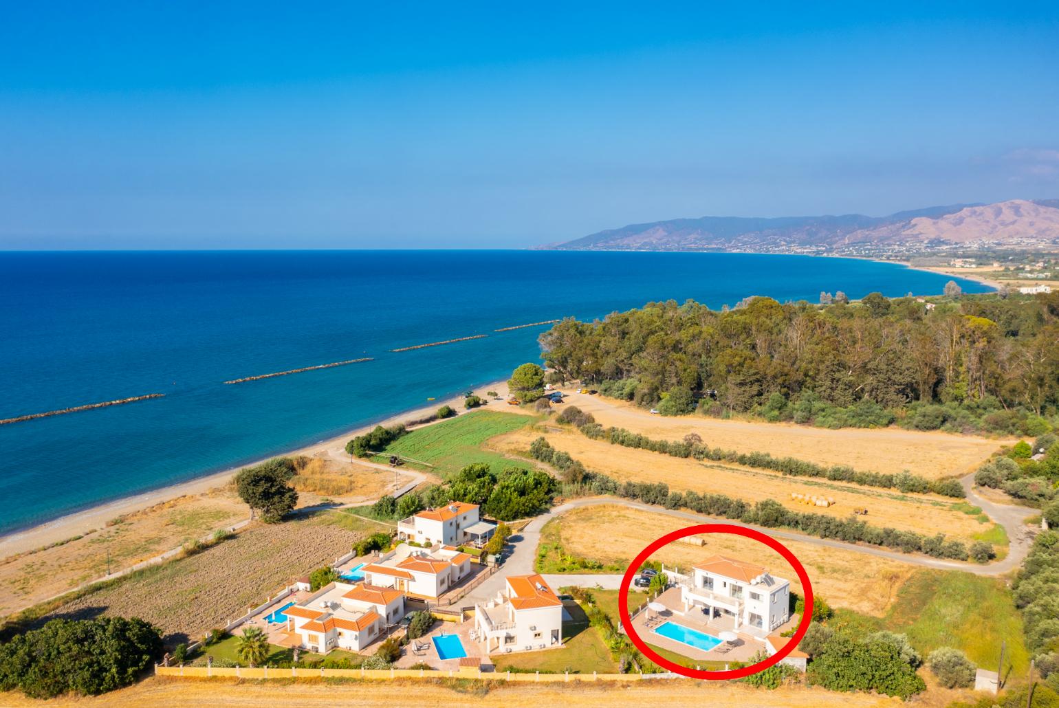 Aerial view showing location of Villa Achilleas Chrystalla