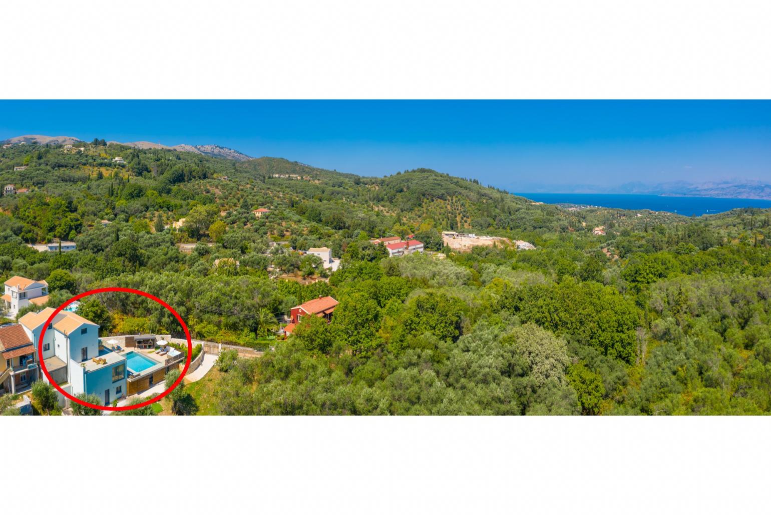 Aerial view showing location of Villa Eleanna