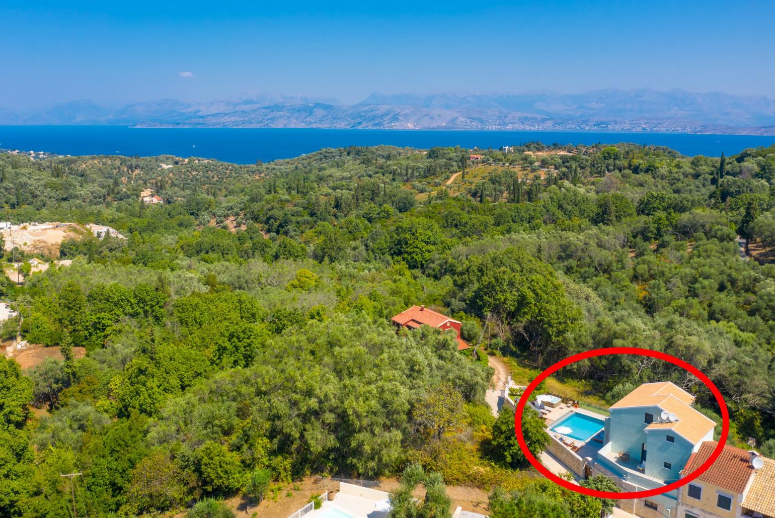 Aerial view showing location of Villa Eleanna