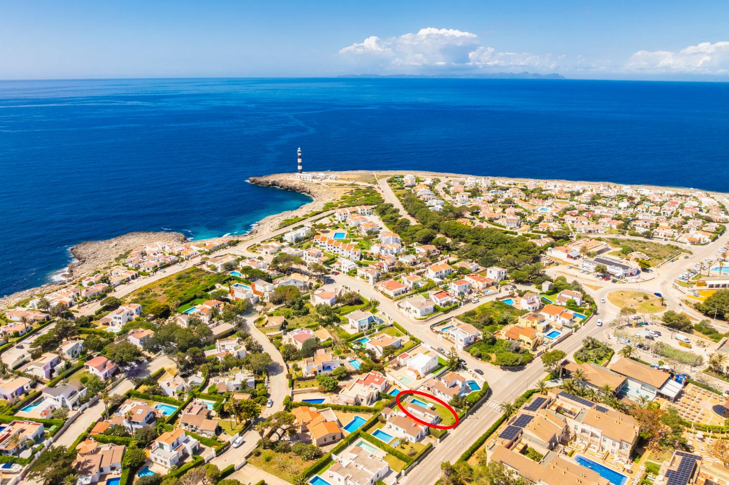 Aerial view showing location of villa