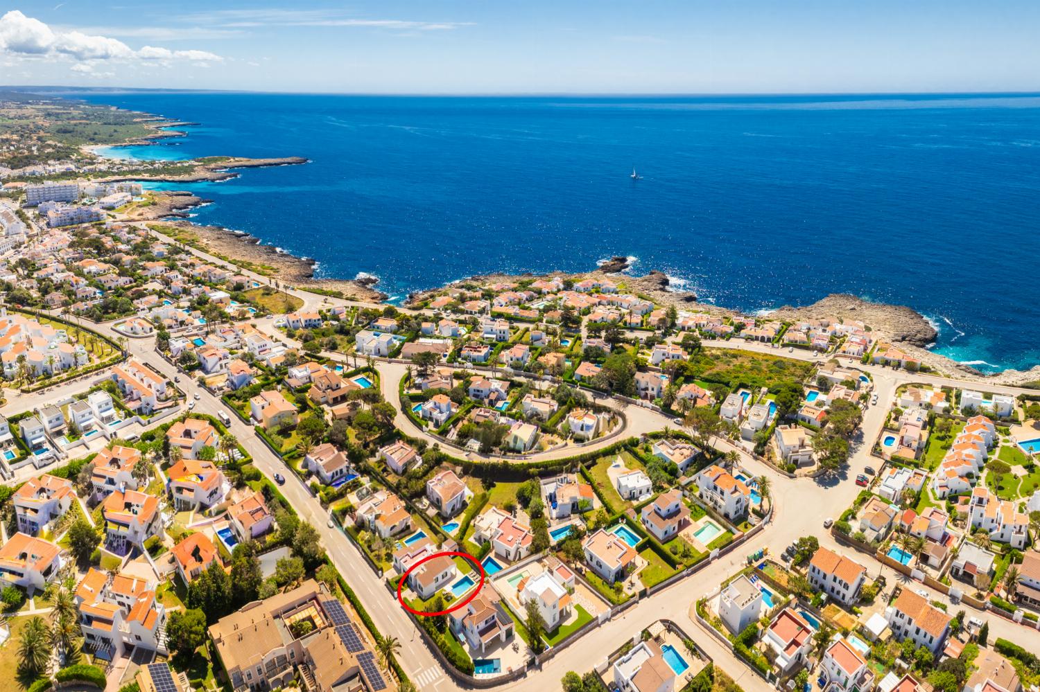 Aerial view showing location of villa