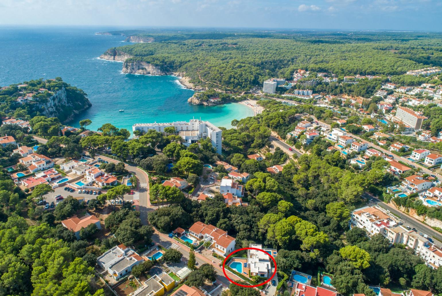 Aerial view showing location of Villa Satalaia 