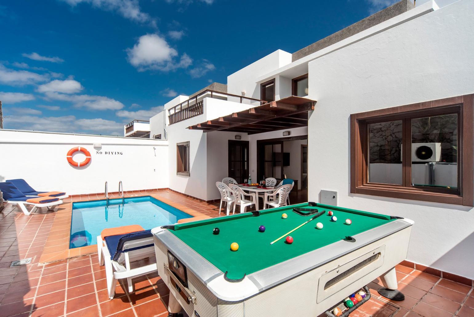 Private pool with terrace area and pool table