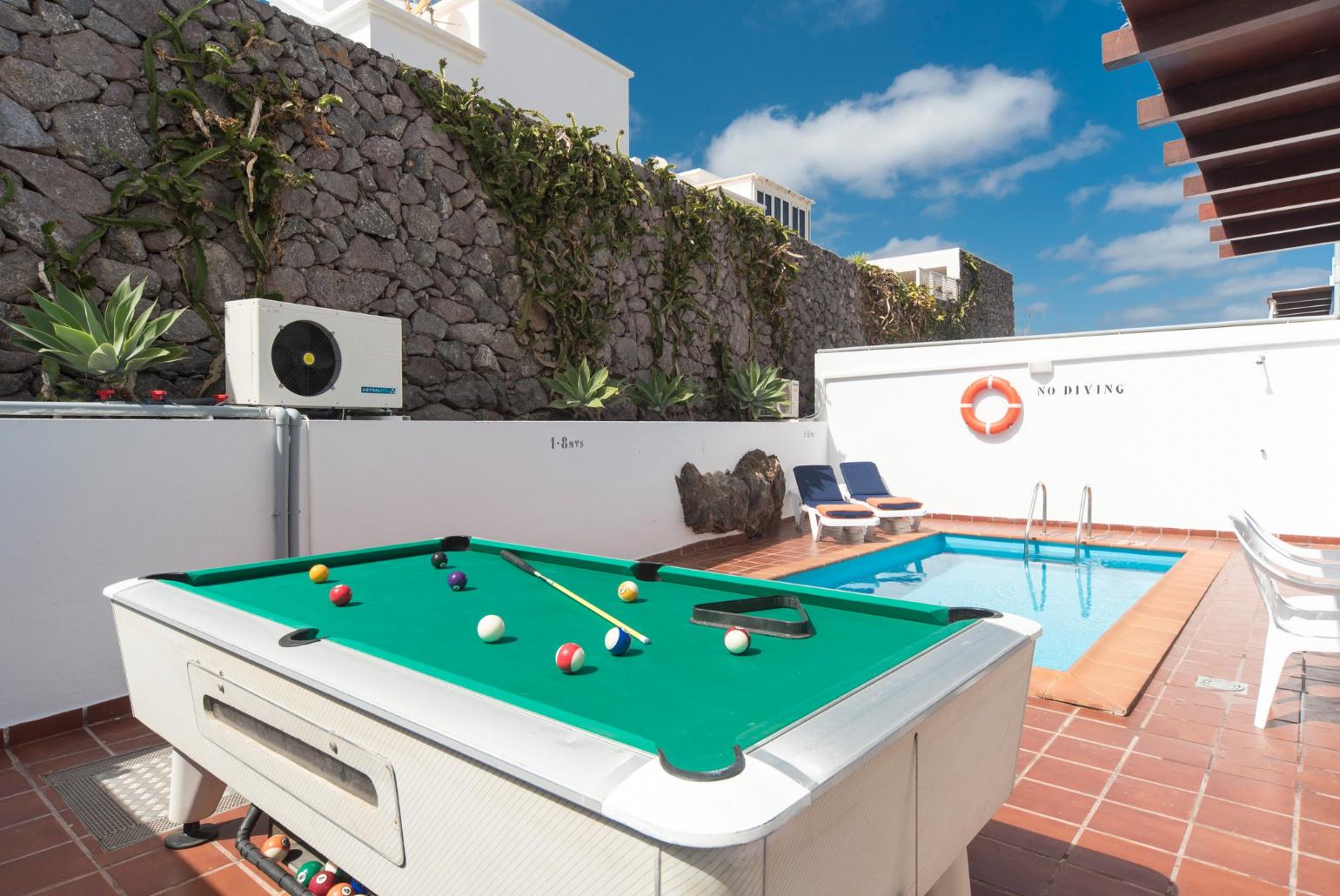 Private pool with terrace area and pool table