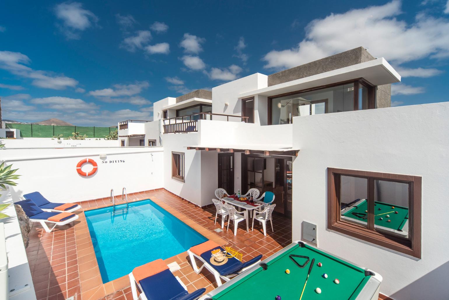 Private pool with terrace area and pool table