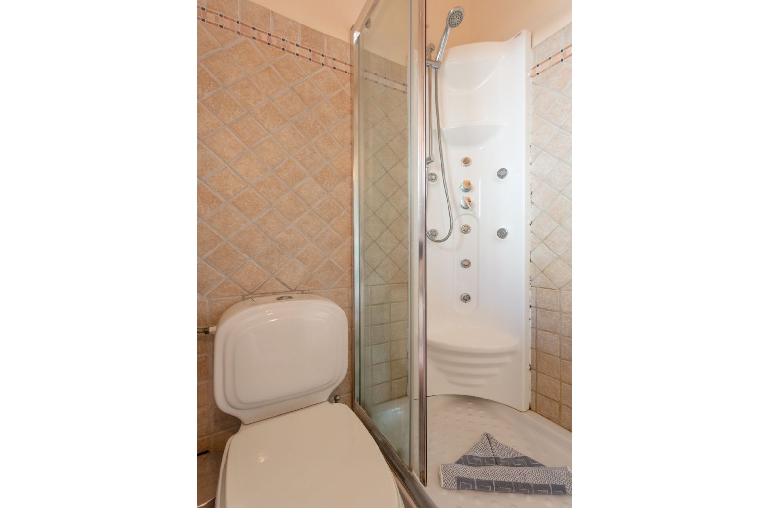 Family bathroom with overhead shower