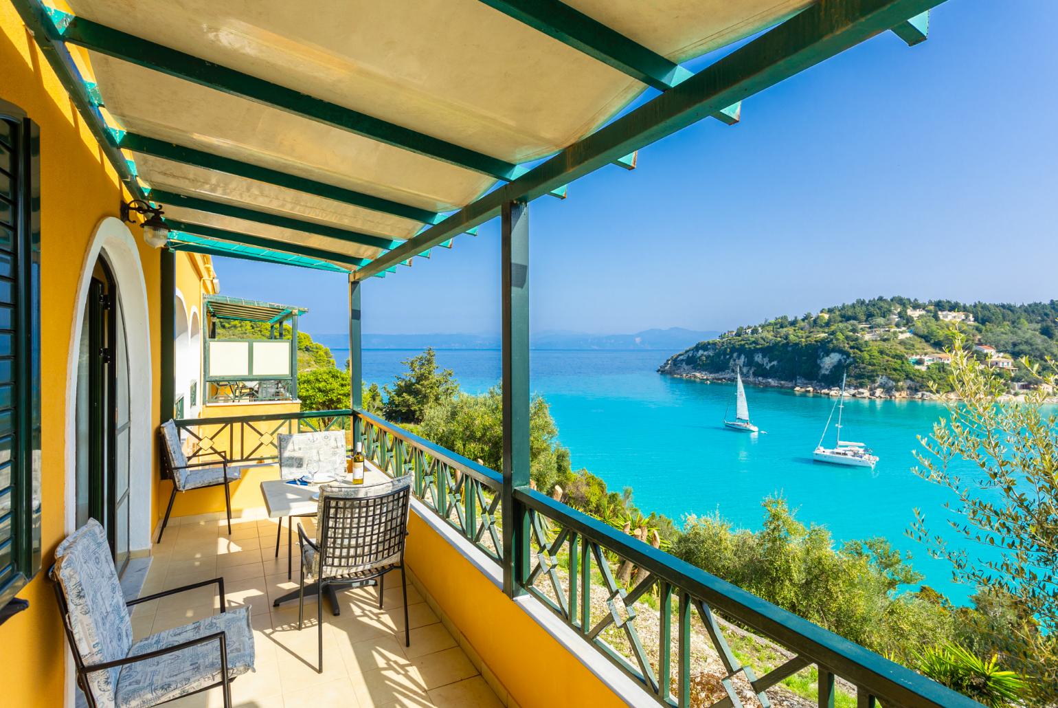 Private sheltered terrace area with panoramic sea views