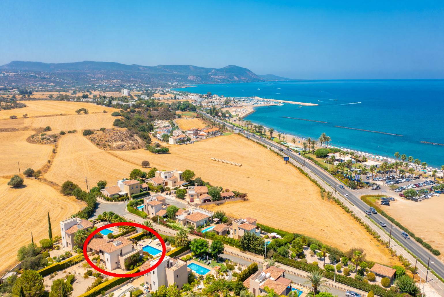 Aerial view showing location of Villa Fortuna