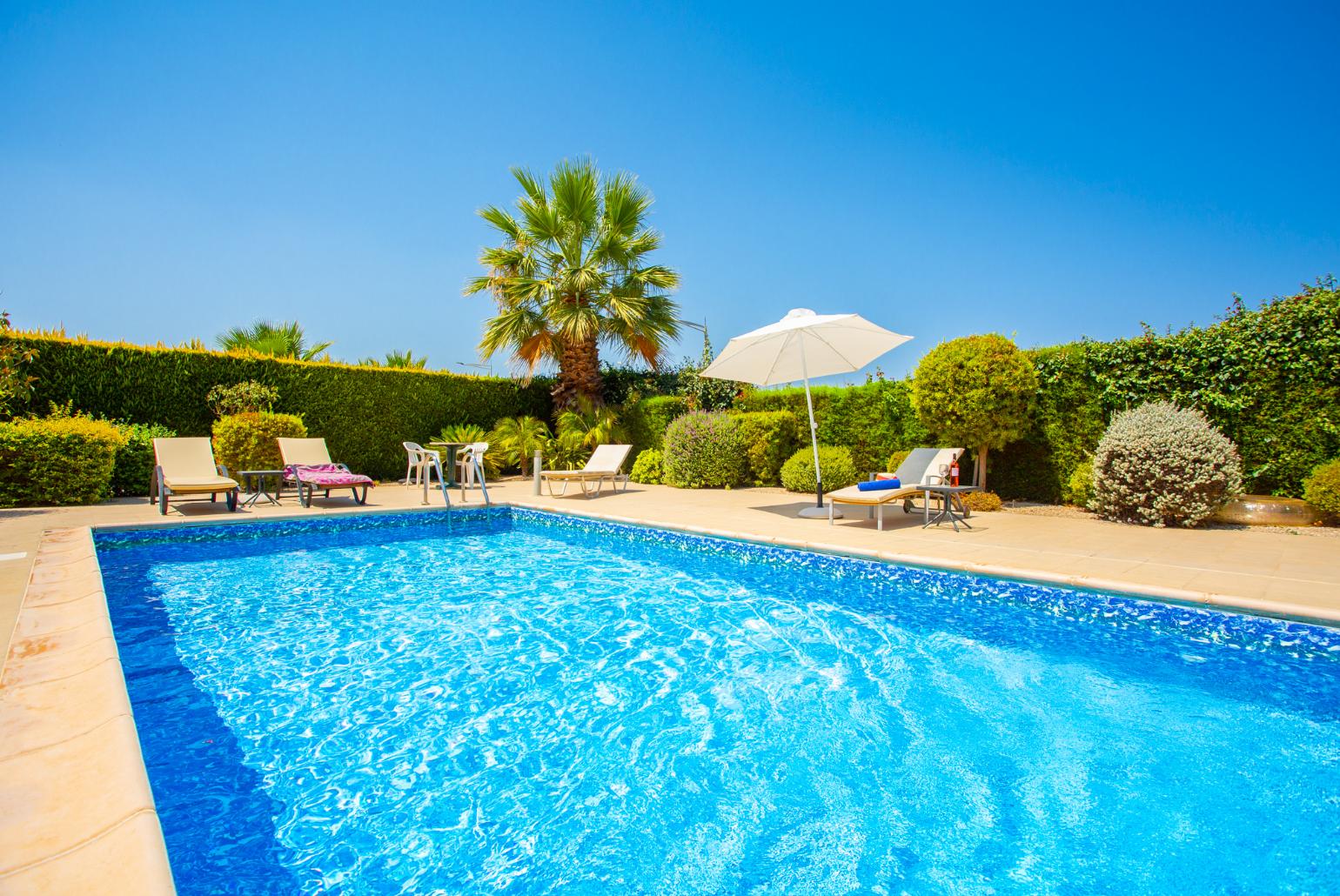 Private pool, terrace, and garden