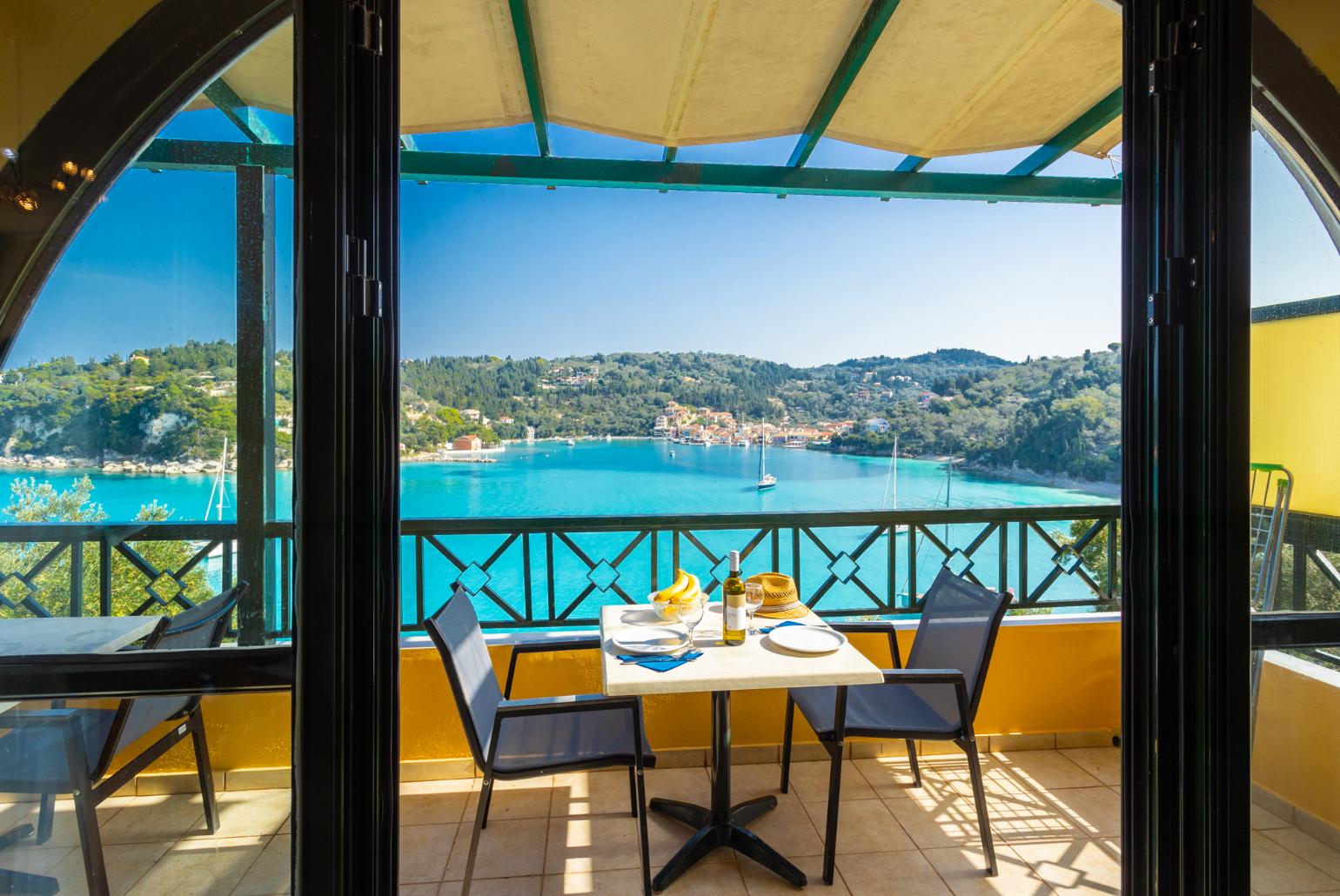 Sheltered terrace area with panoramic sea views