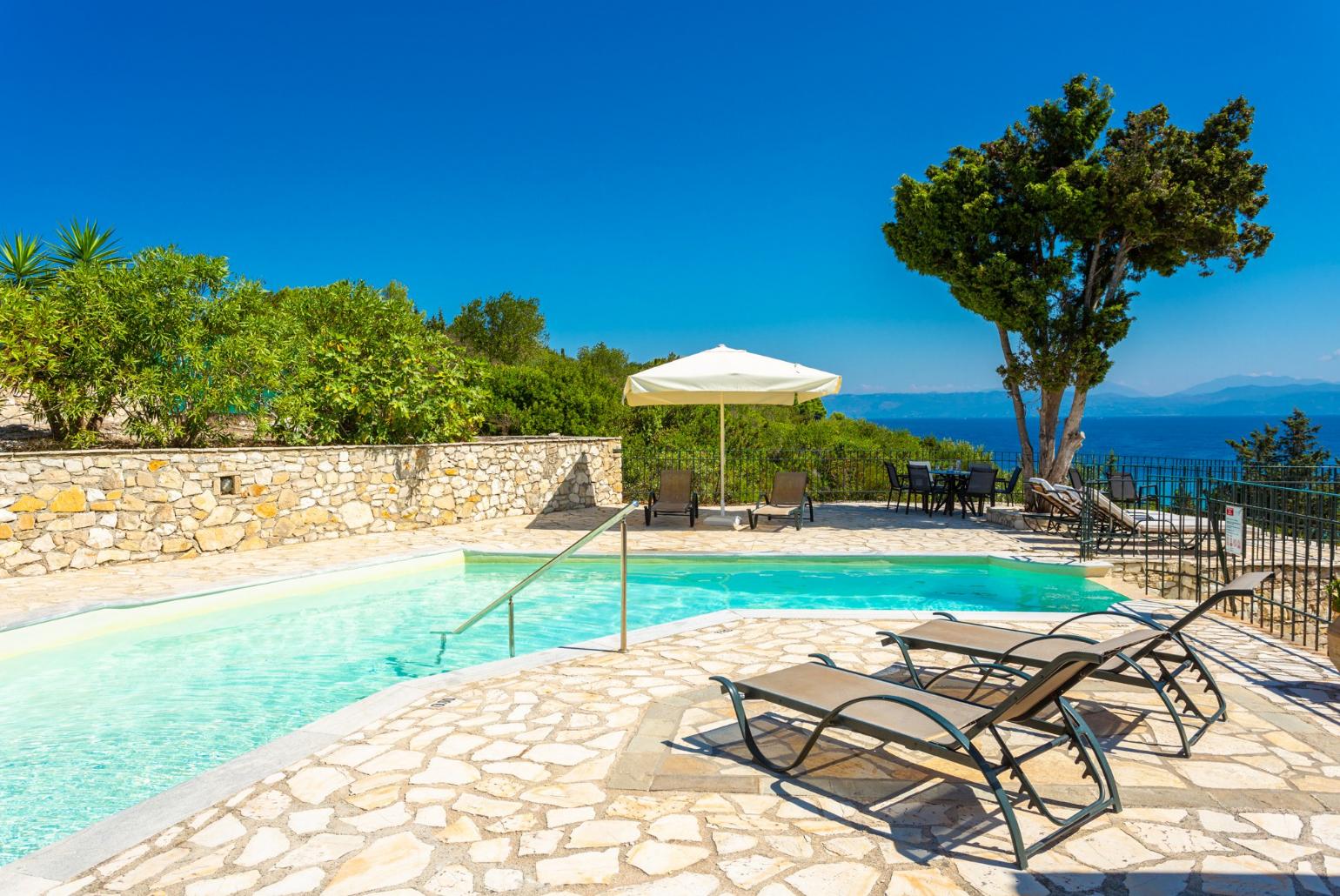 Private pool and terrace with panoramic sea views