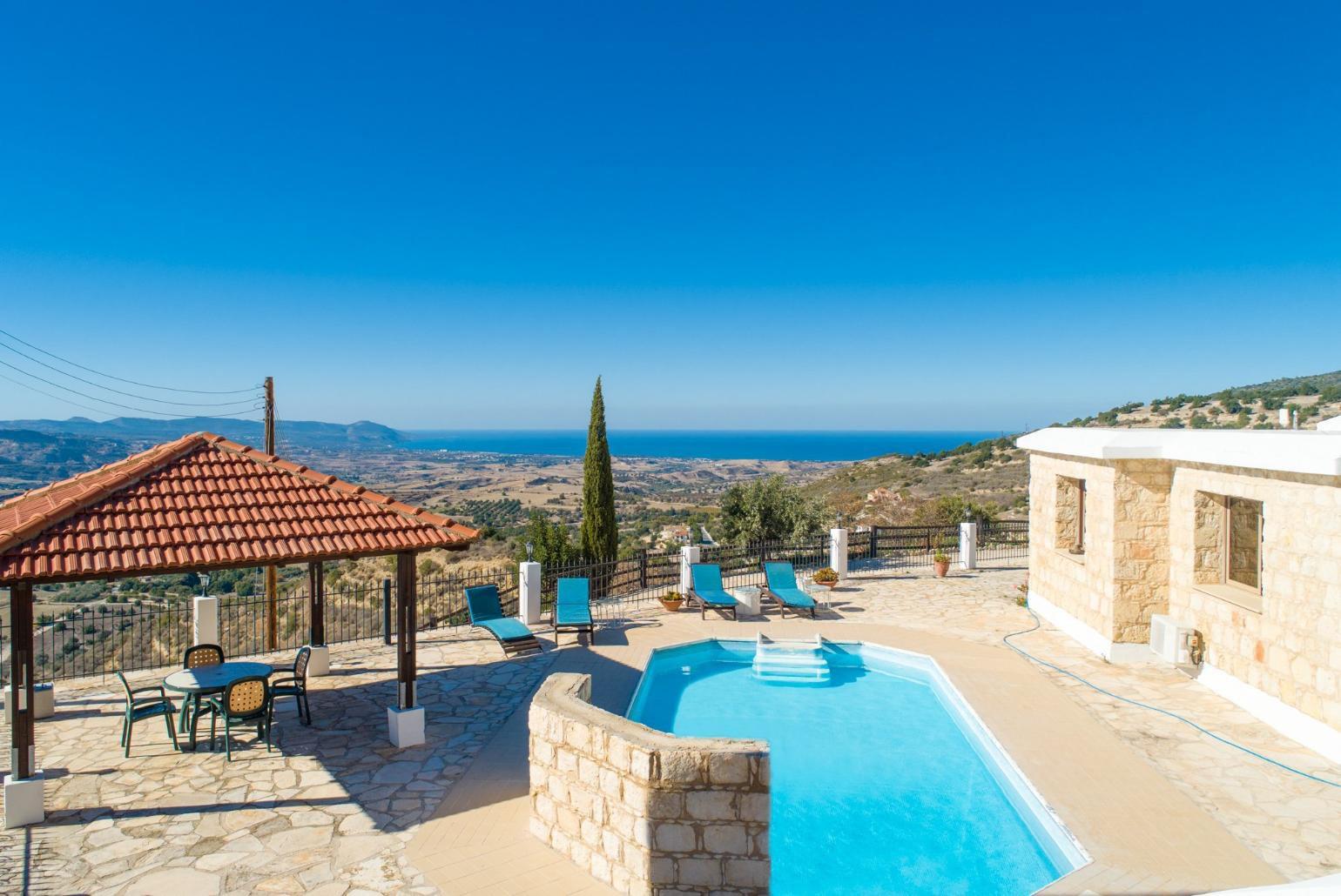 Private pool and terrace with panoramic sea views