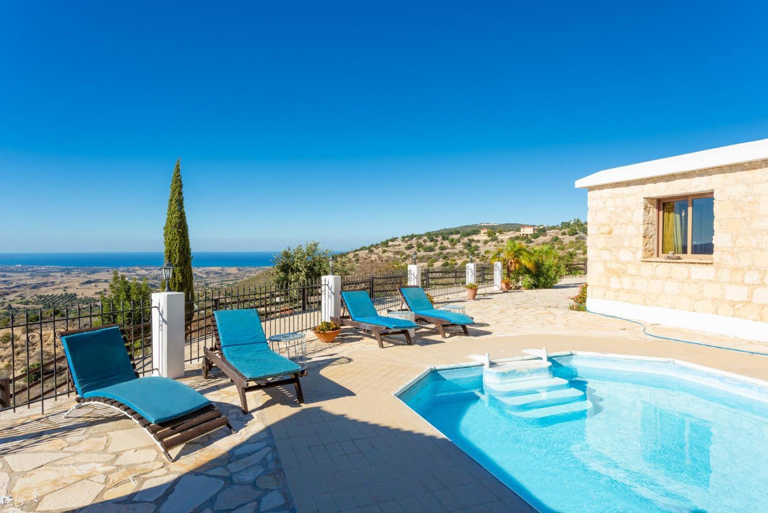 Private pool and terrace with panoramic sea views