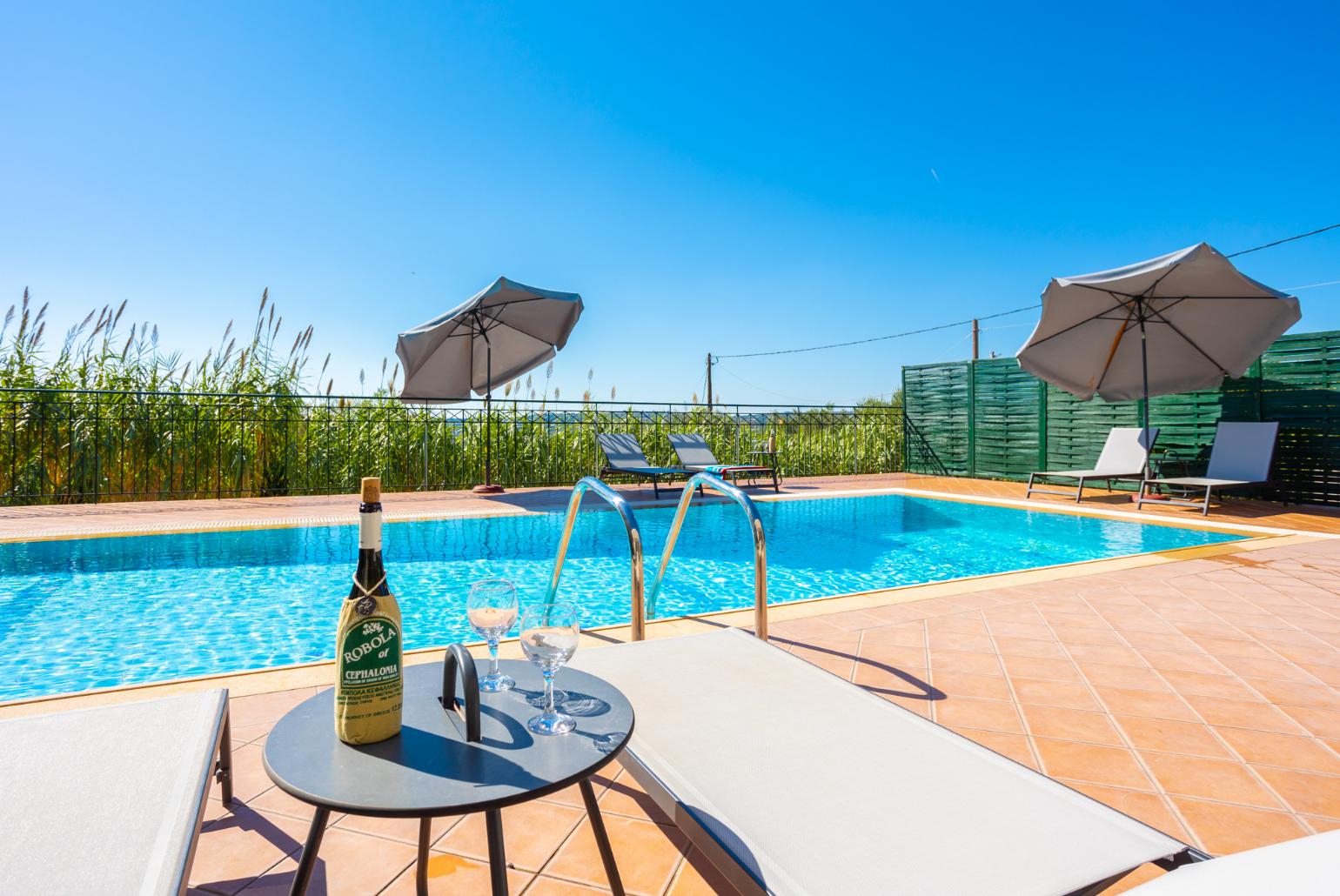 Private pool and terrace with sea views