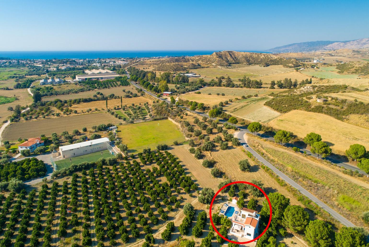 Aerial view of Villa Charoula Tessera