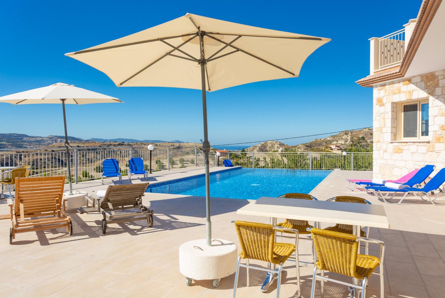 Private pool and terrace with sea views