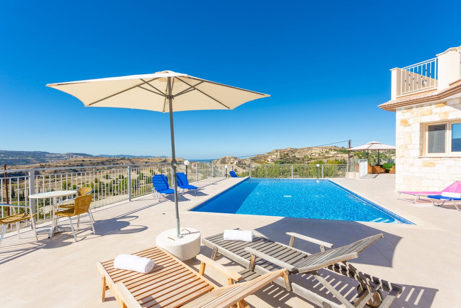 Private pool and terrace with sea views