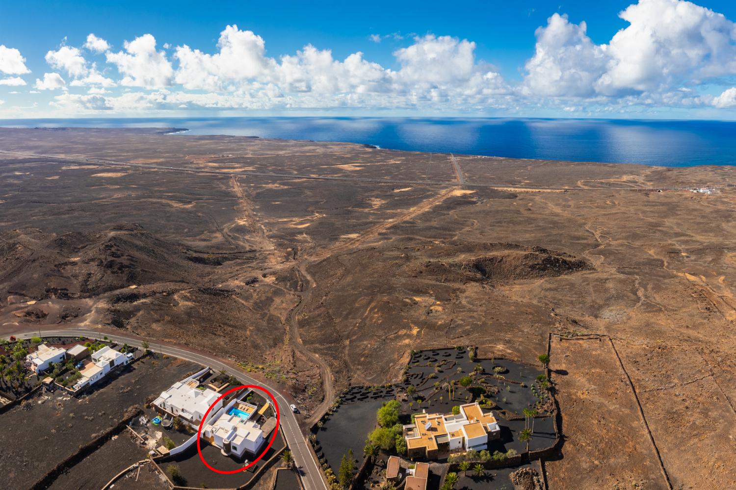 Aerial view showing location of villa