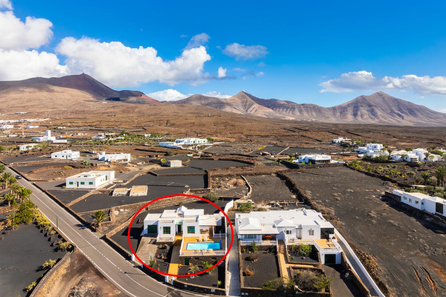 Aerial view showing location of villa