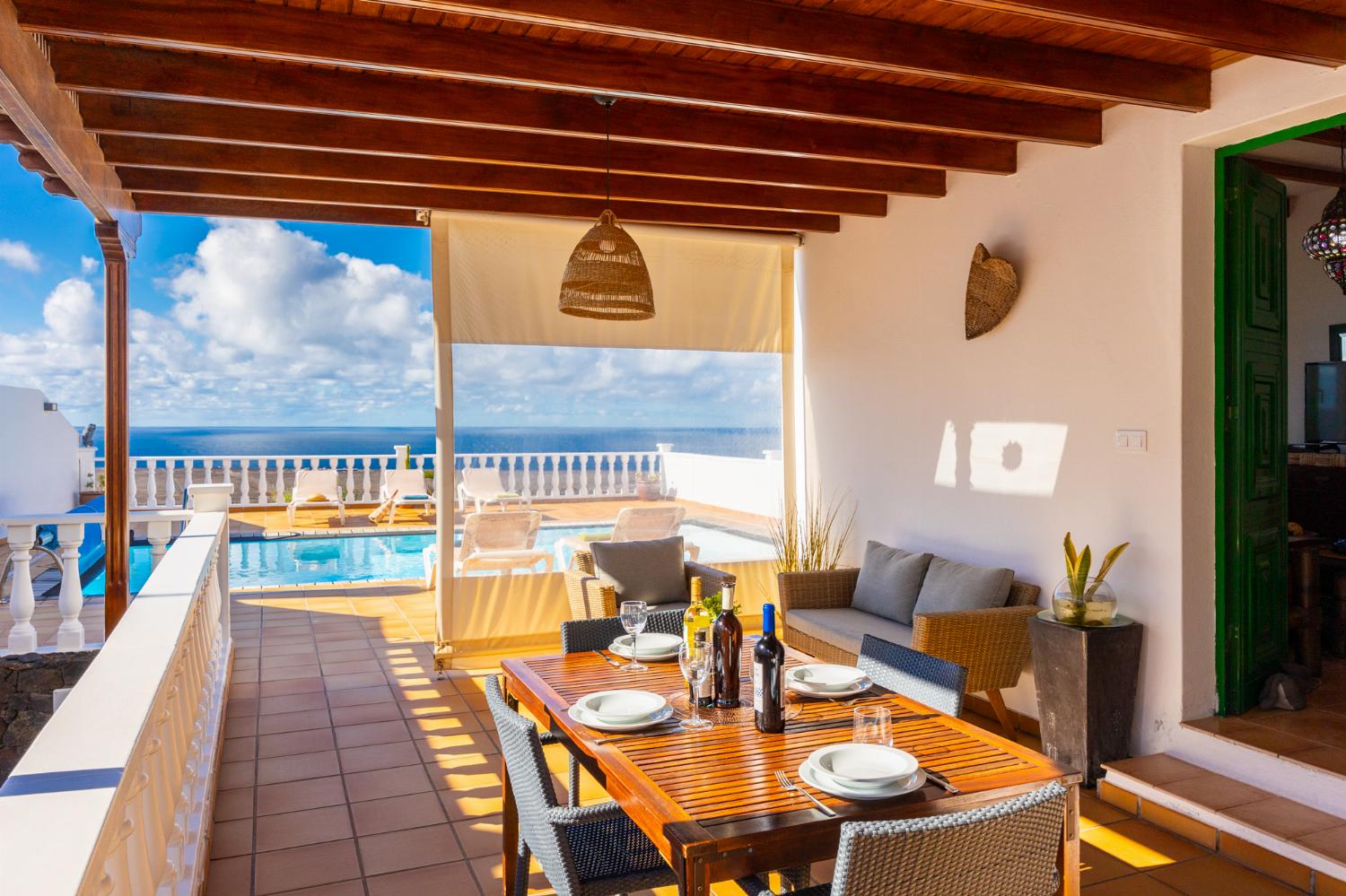 Sheltered terrace are with sea views