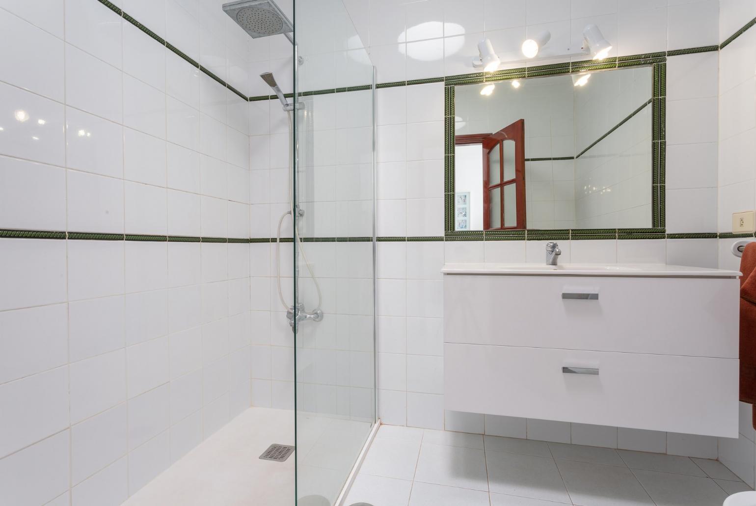 Family bathroom with overhead shower