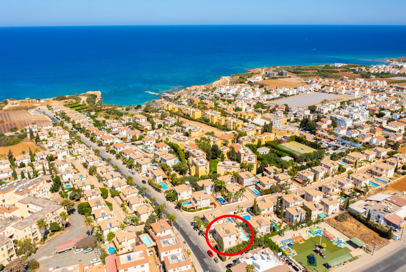Aerial view showing location of Villa Koula