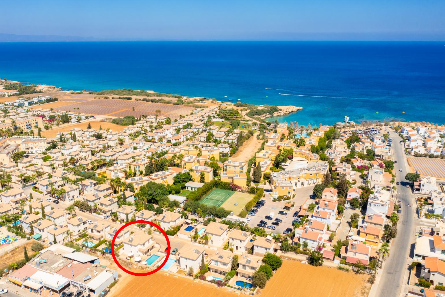 Aerial view showing location of Villa Solis