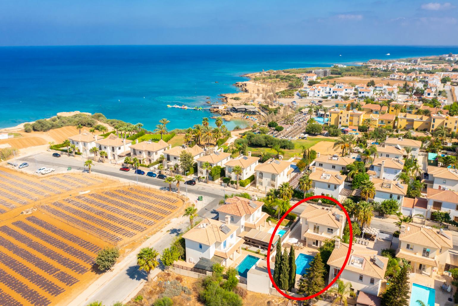 Aerial view showing location of Villa Nikol