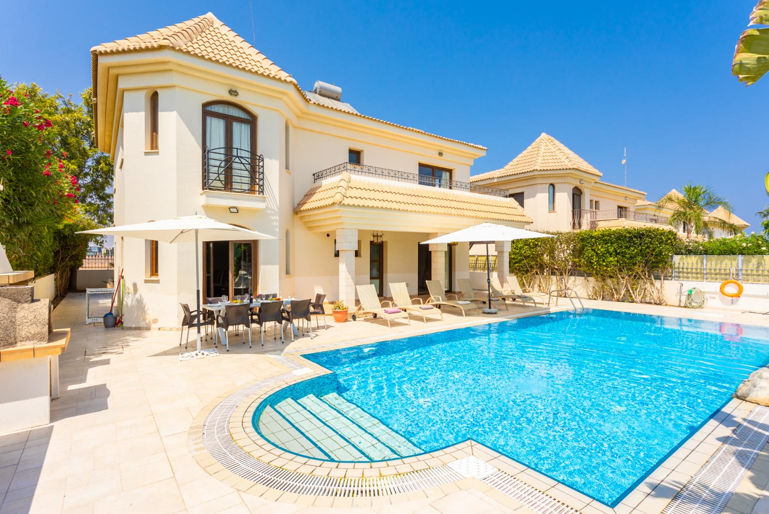 ,Beautiful villa with private pool, jacuzzi, terrace, and garden with sea views