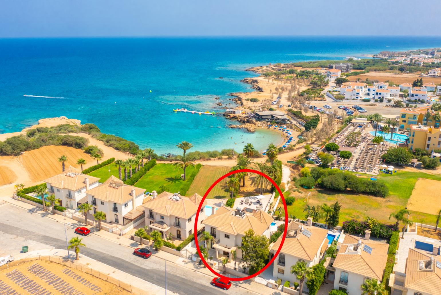 Aerial view showing location of Villa Elysia