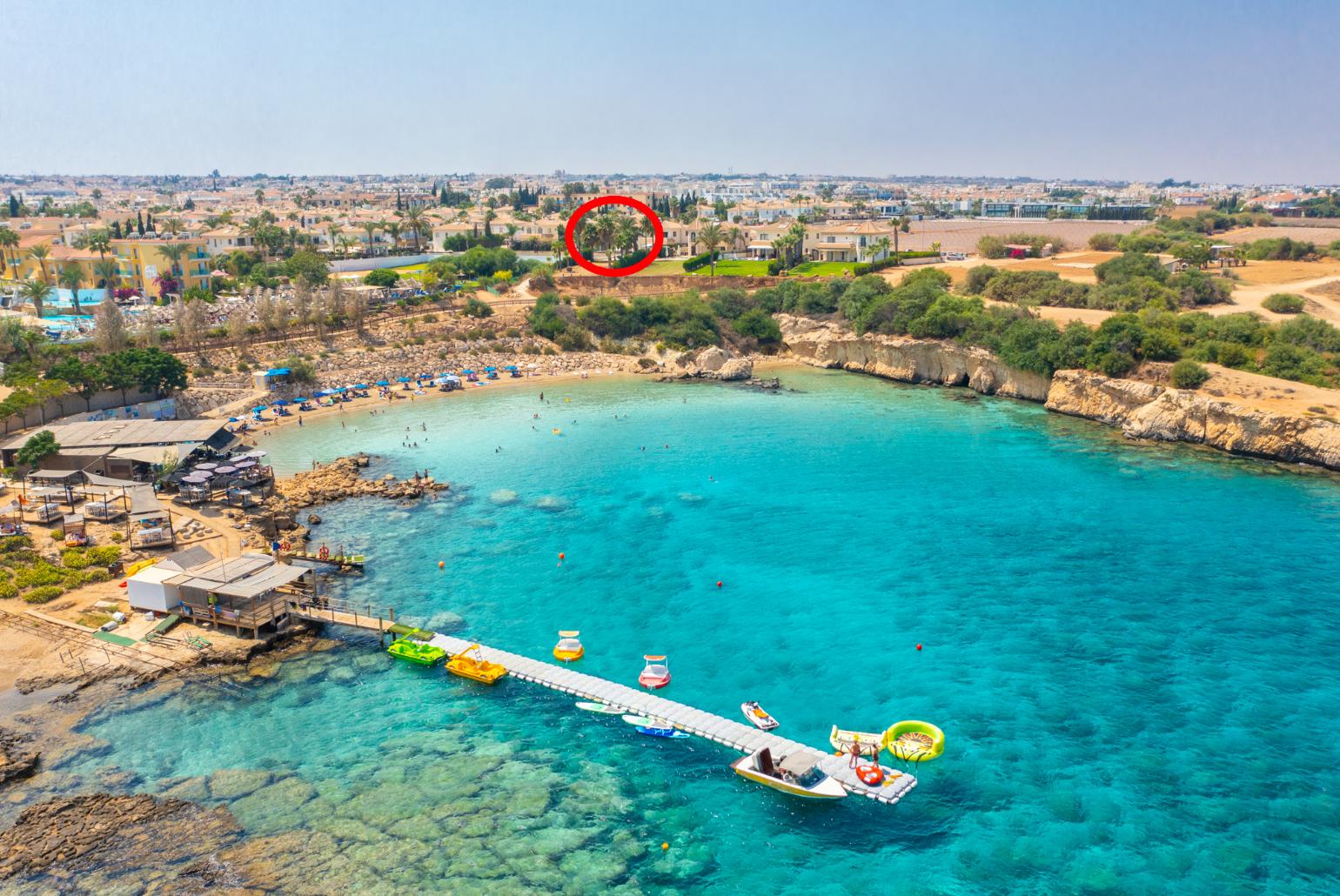 Aerial view showing location of Villa Elysia