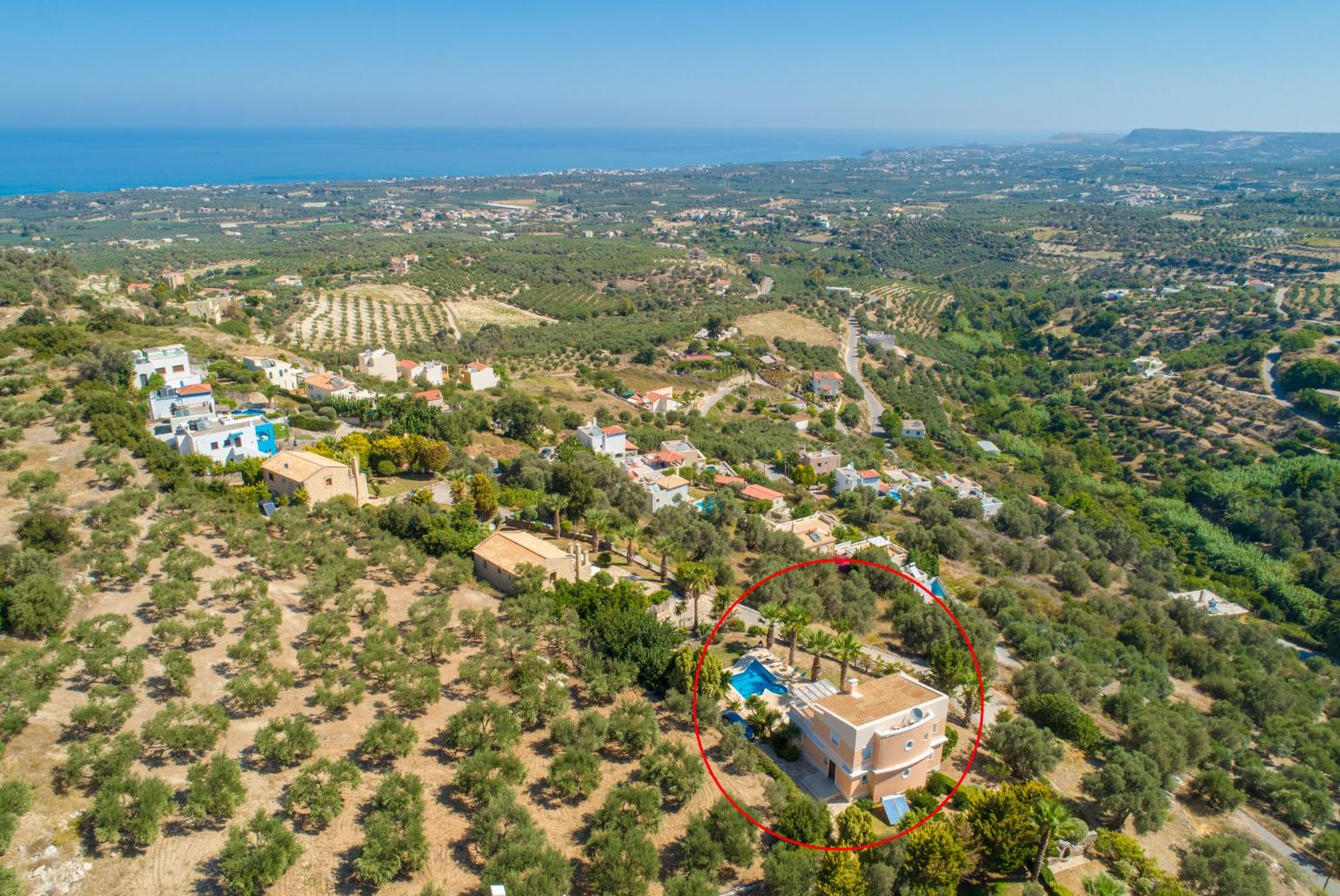 Aerial view showing location of Villa Astro