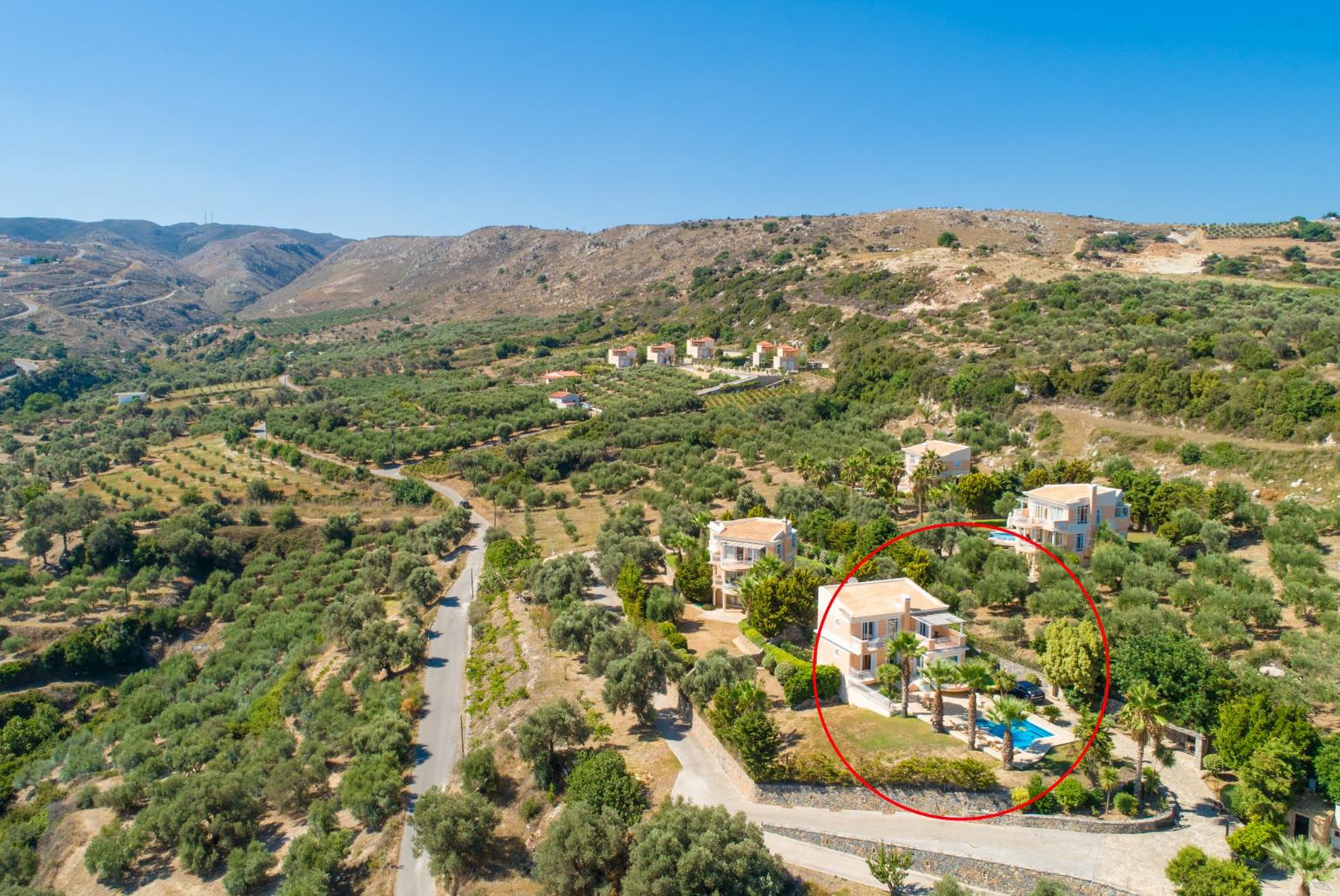 Aerial view showing location of Villa Astro