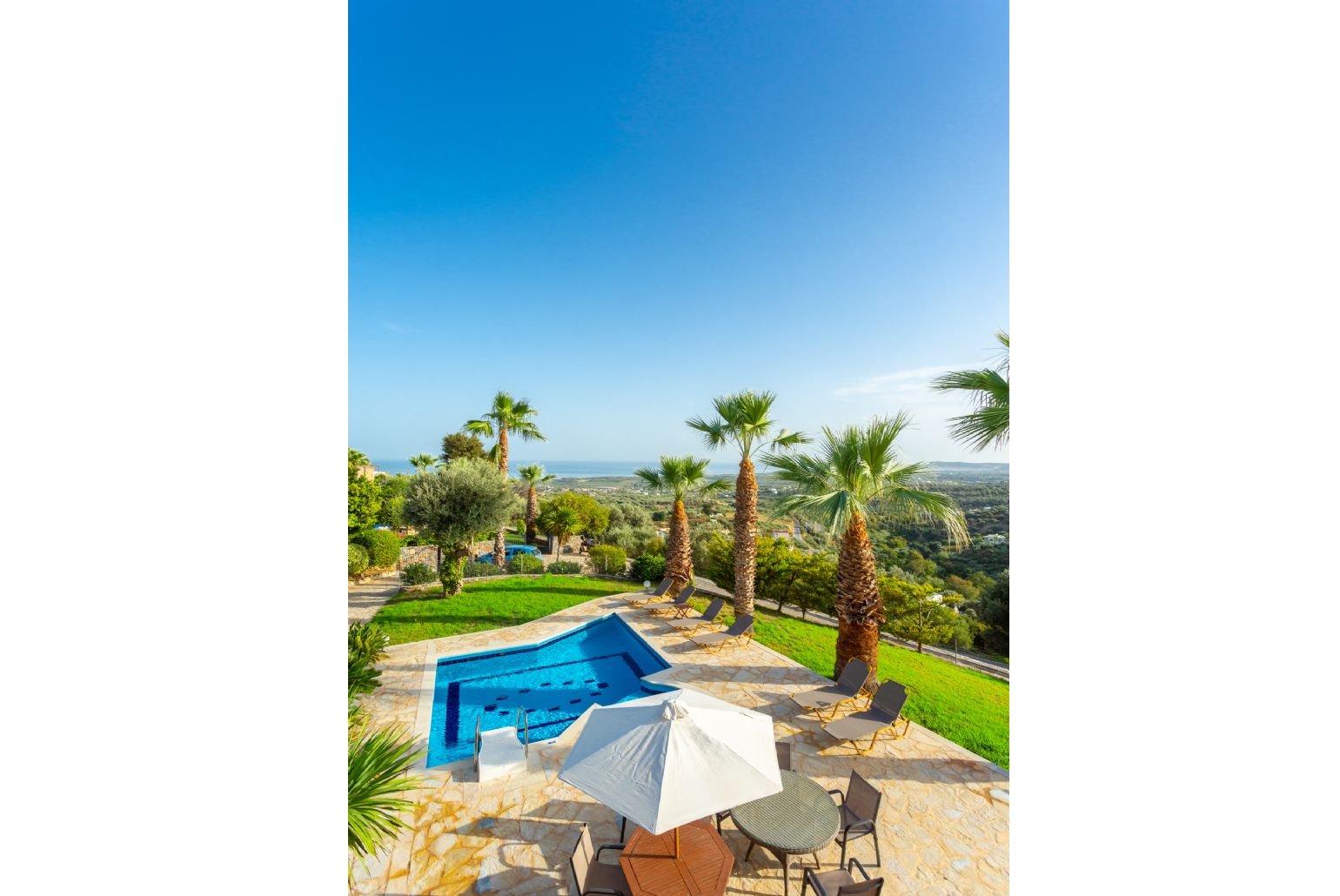 View of pool terrace from balcony