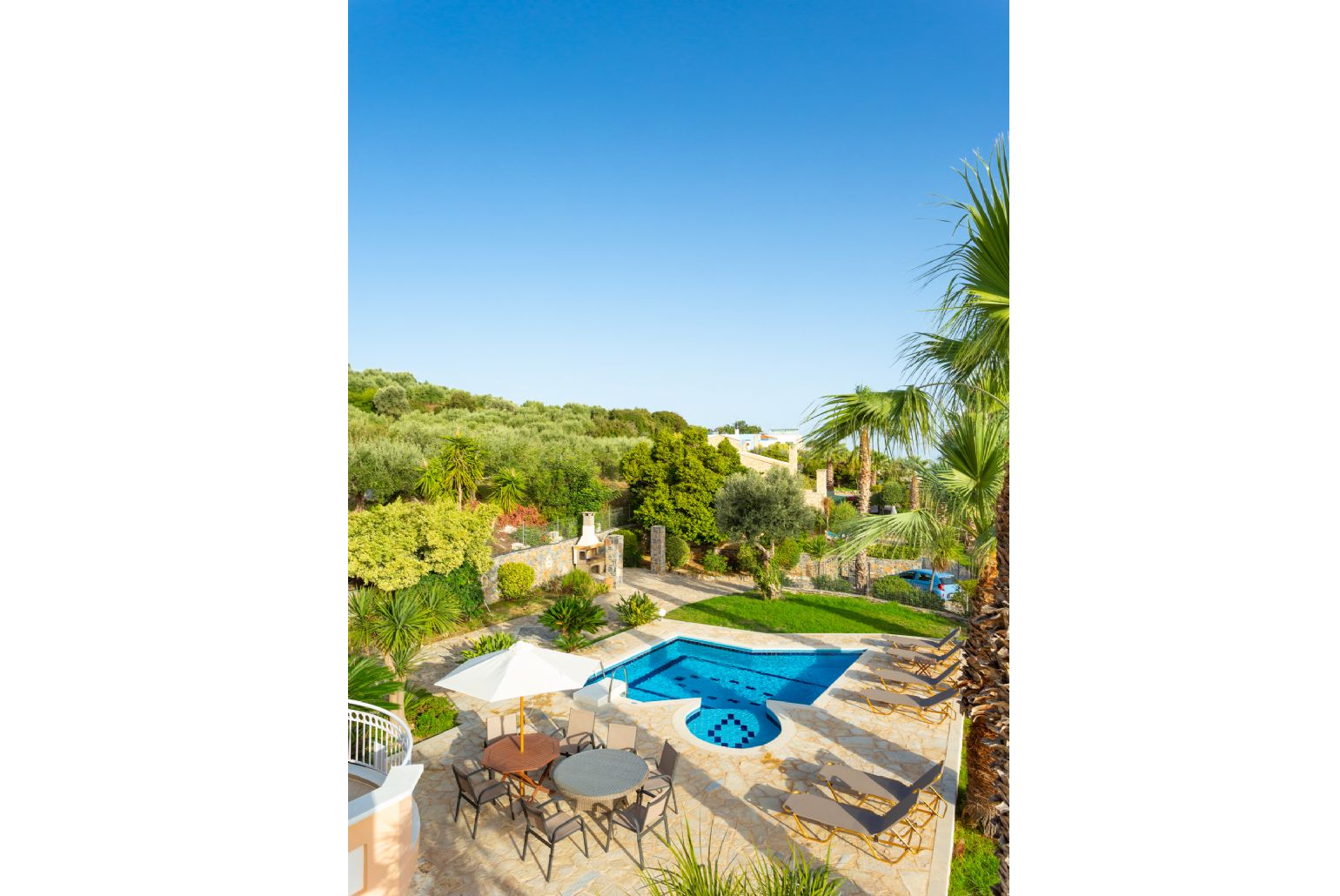 View of pool terrace from balcony