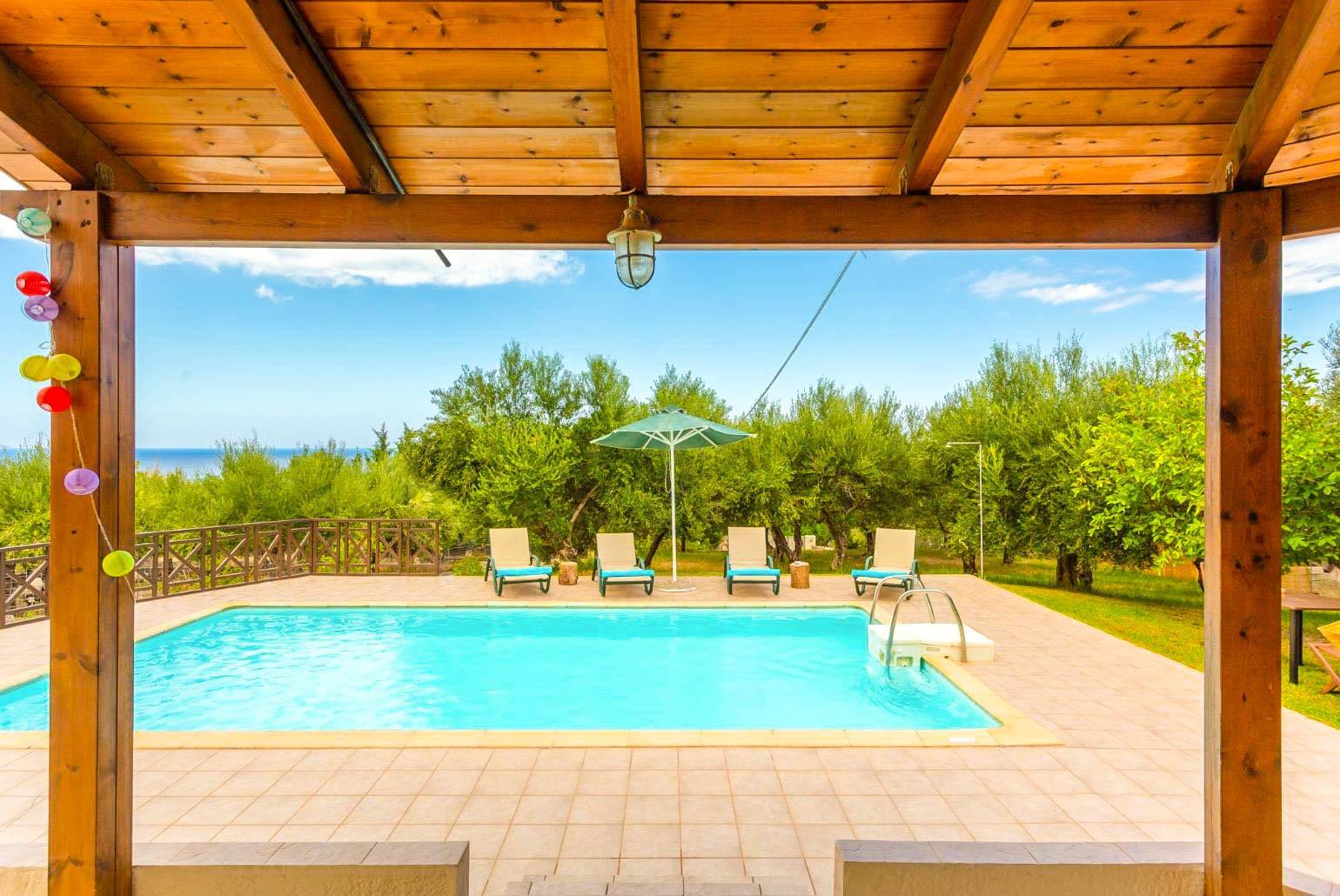 Private pool and terrace with sea views