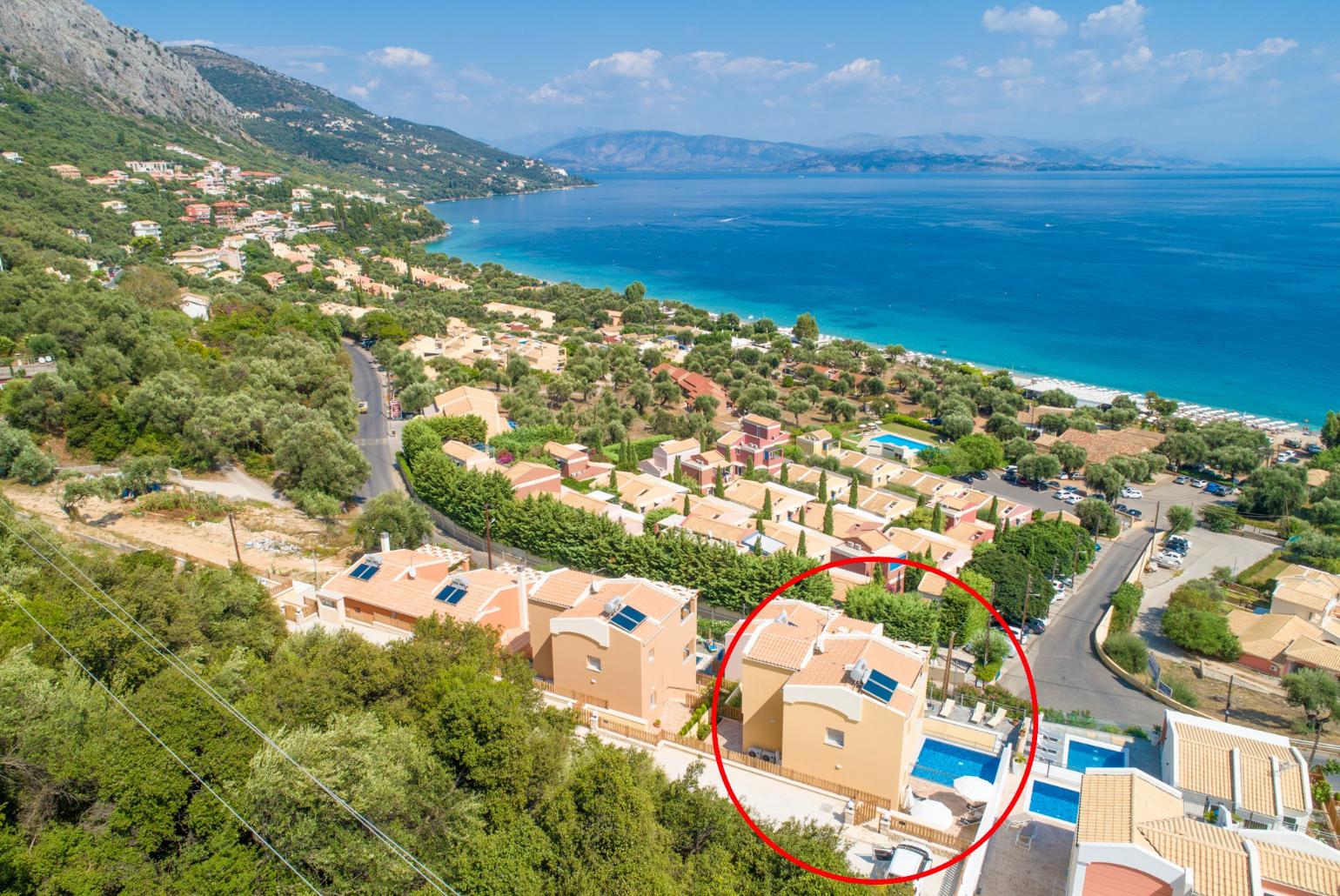 Aerial view showing location of Villa Aurora