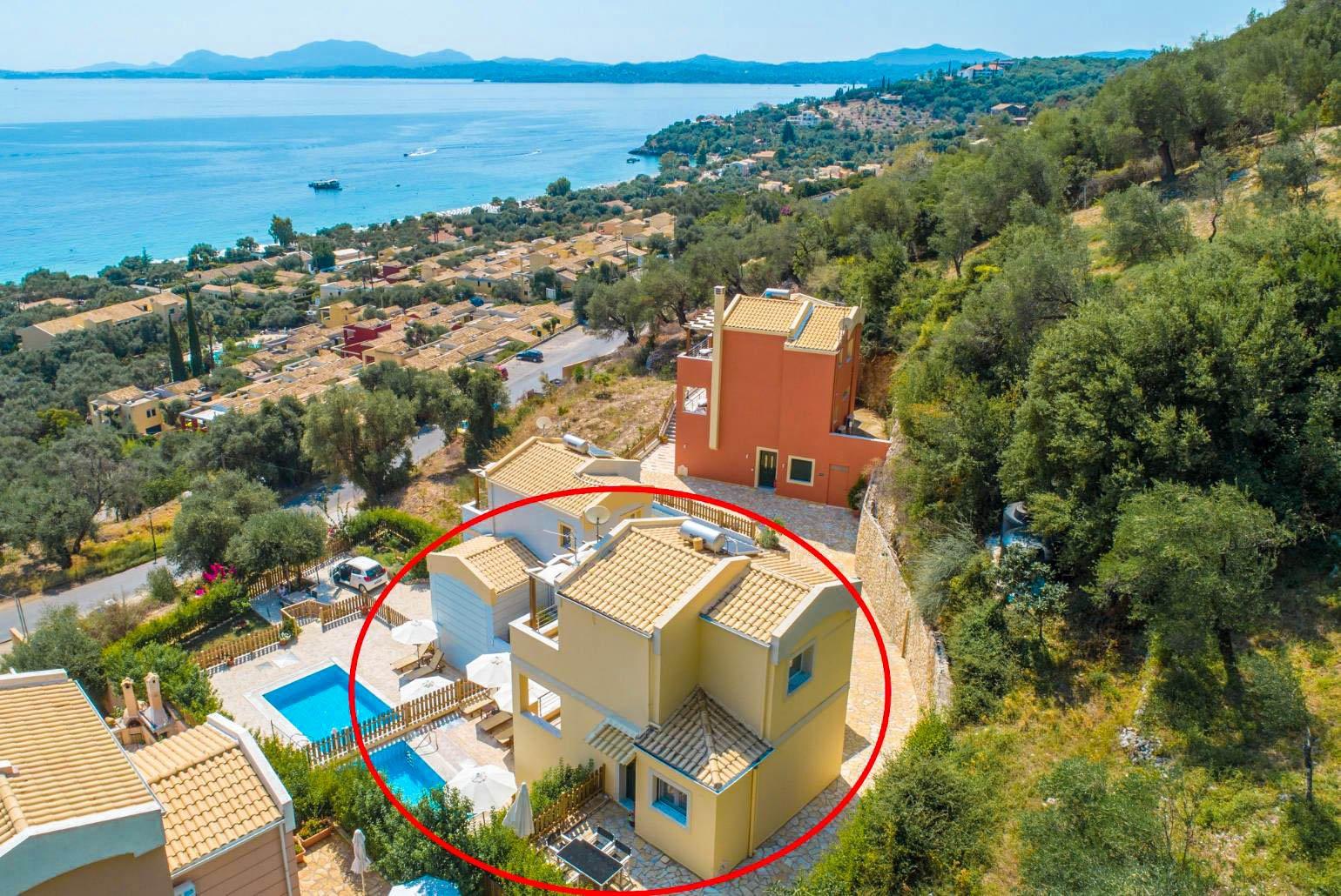 Aerial view of the front of Villa