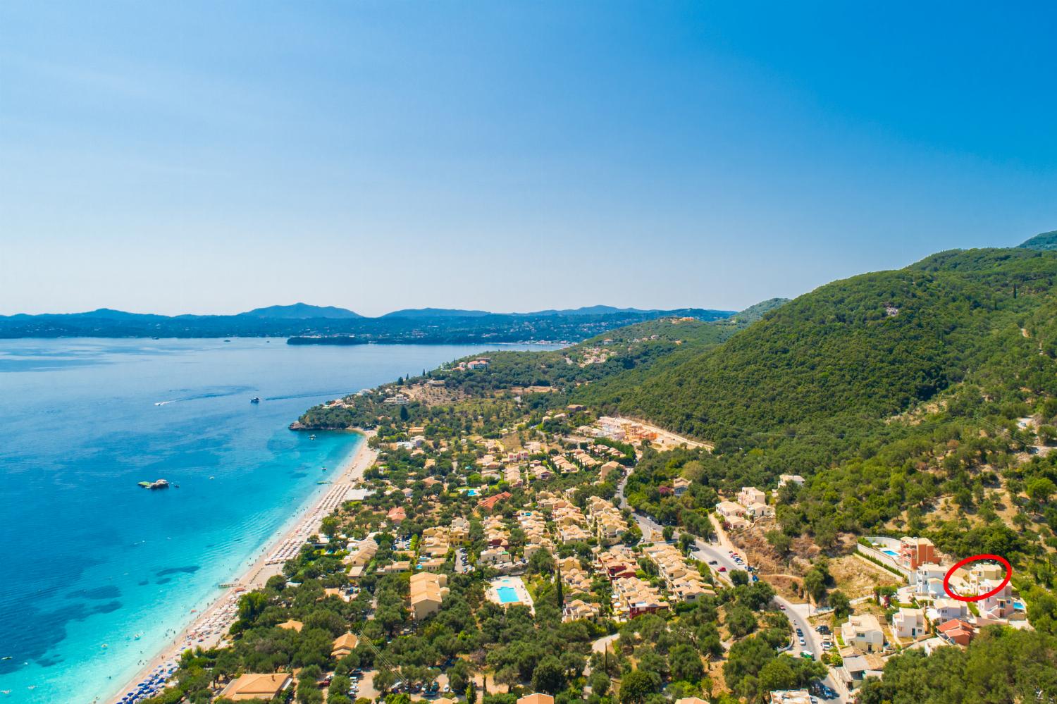 Aerial view showing location of villa