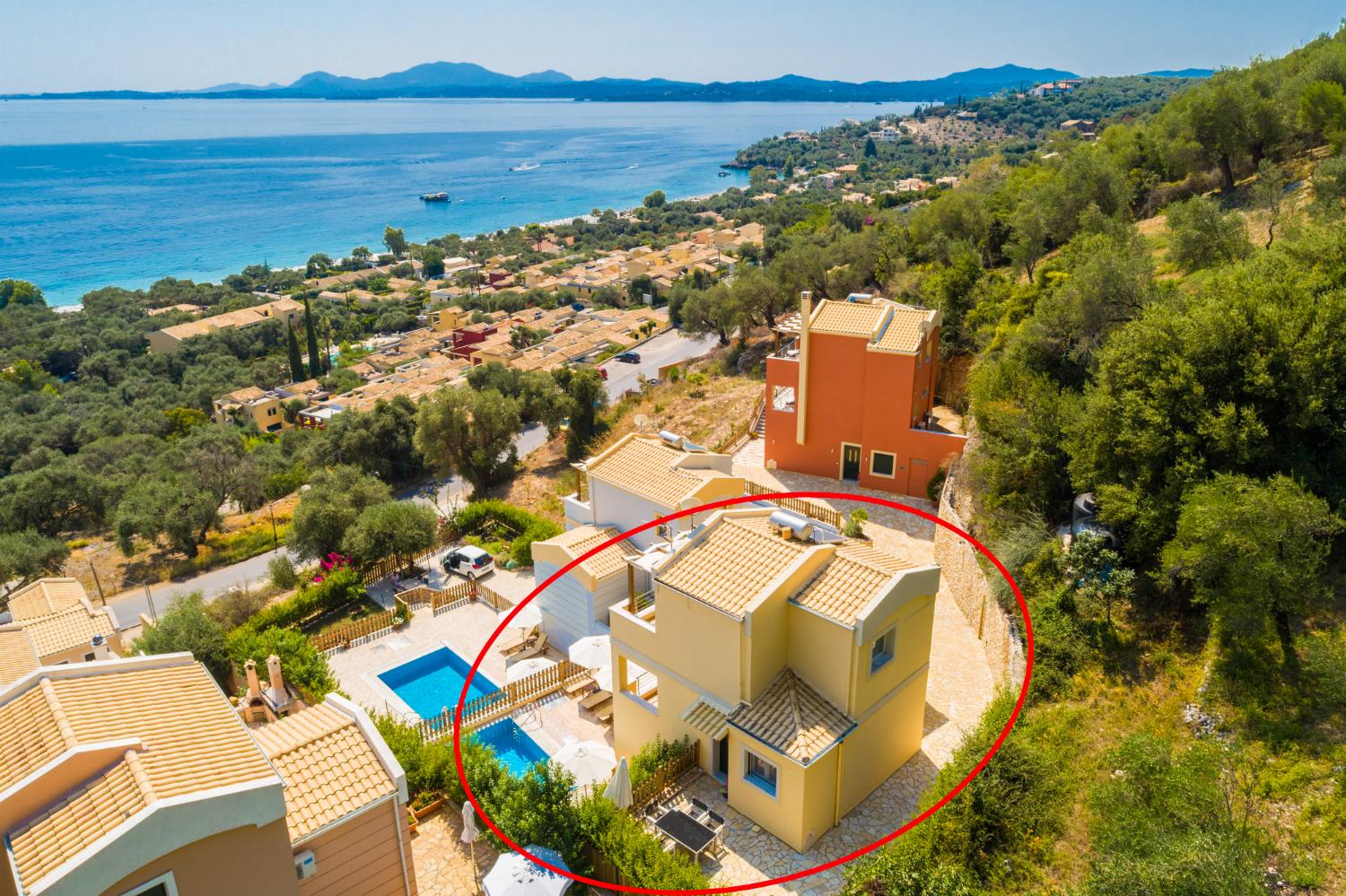 Aerial view showing location of villa