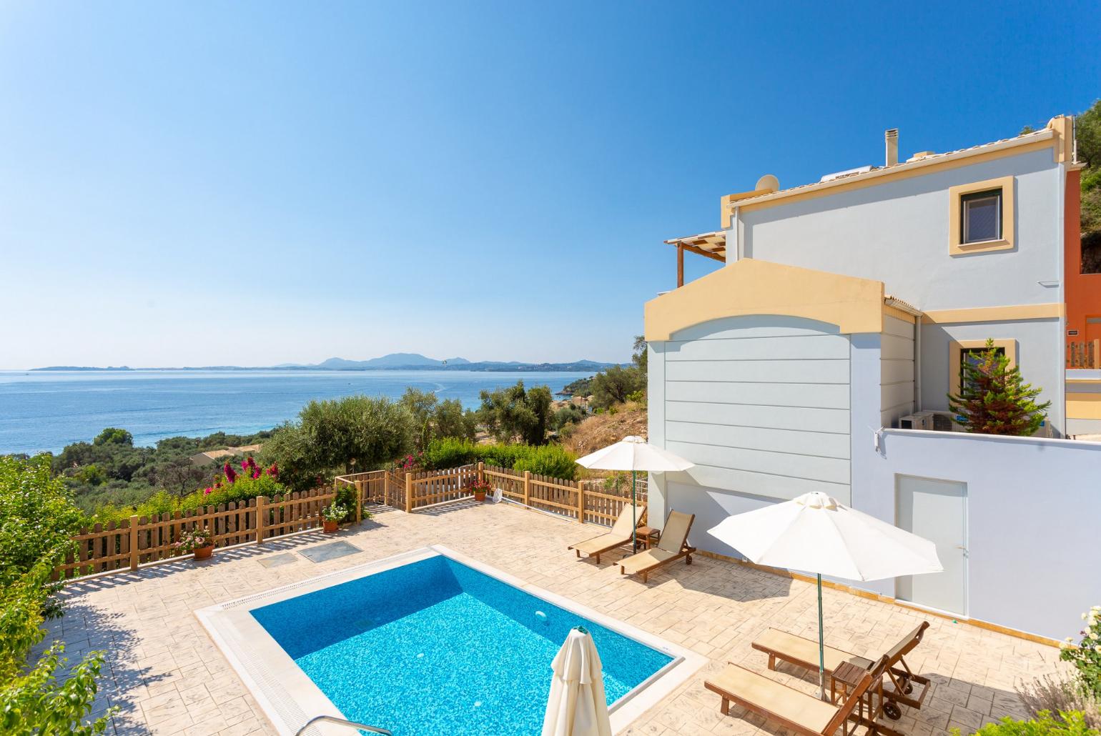 ,Beautiful villa with private pool and terrace with panoramic sea views