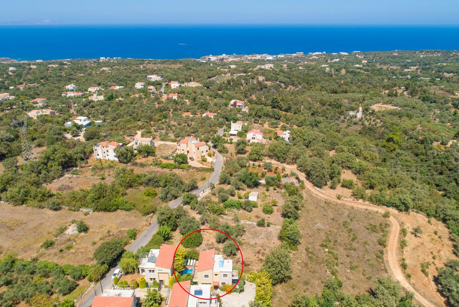 Aerial view showing locations of Villa Simela