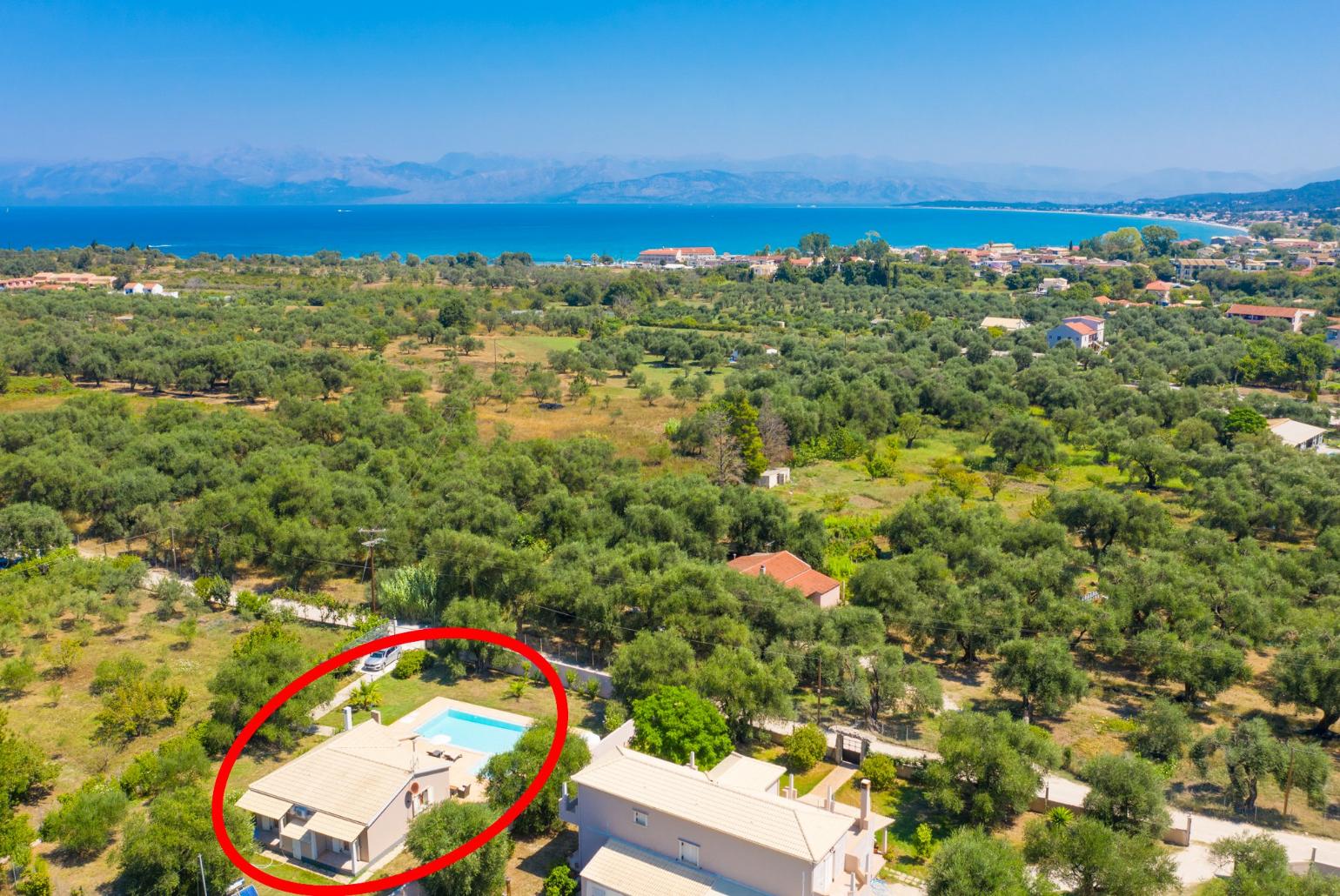 Aerial view showing location of Villa Popi