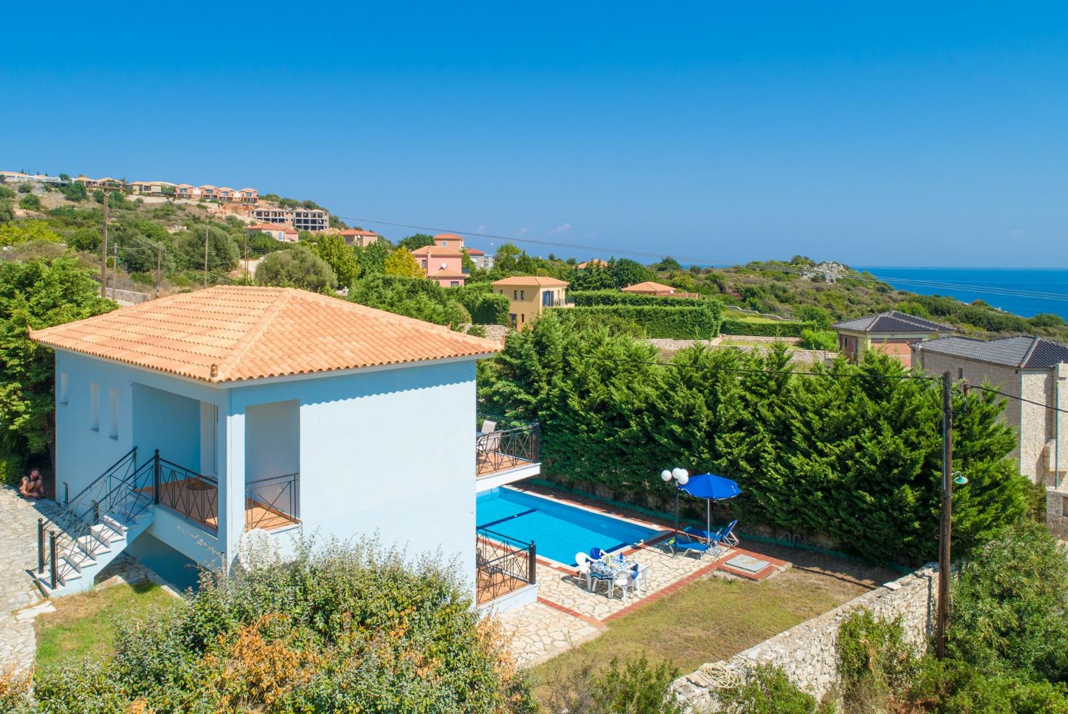 Aerial view of Skala Villa Blue