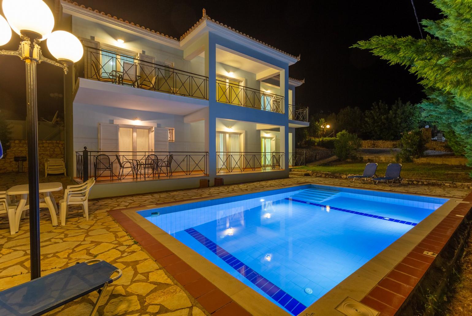 Night view of Skala Villa Blue