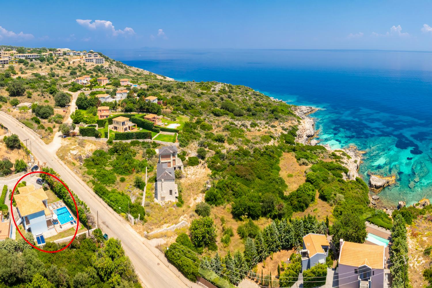 Aerial view showing location of villa