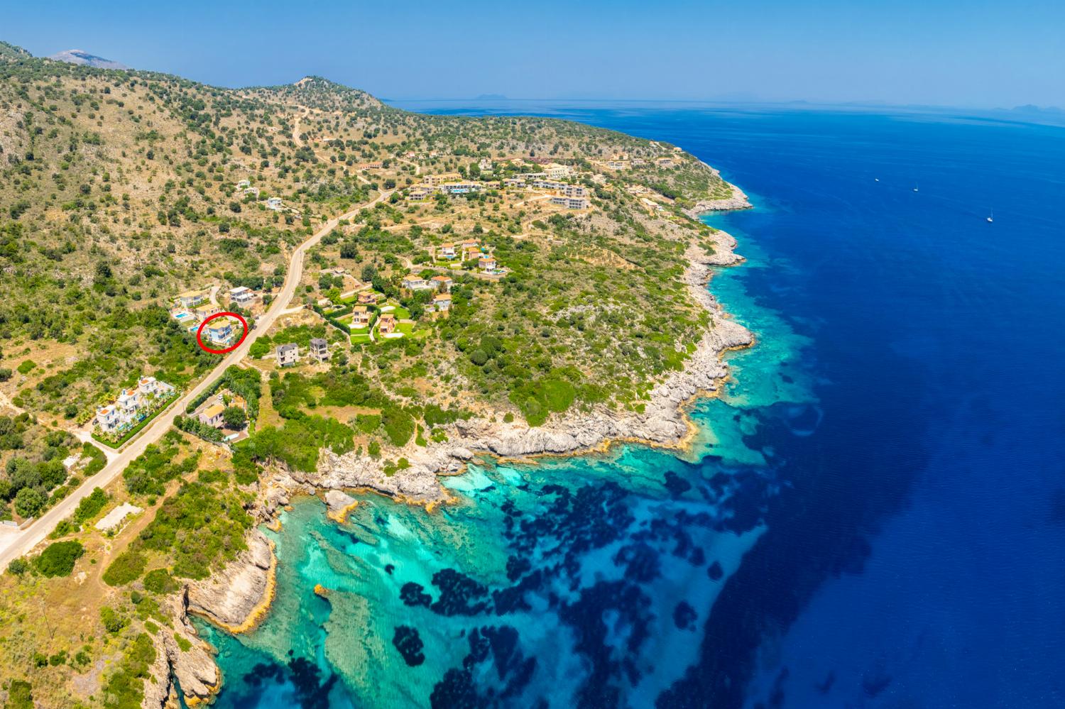 Aerial view showing location of villa
