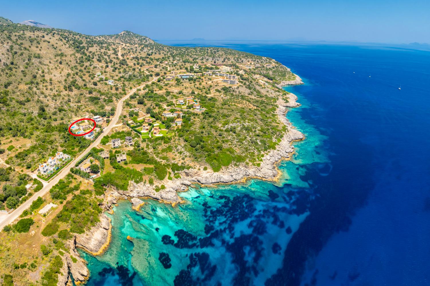 Aerial view showing location of villa