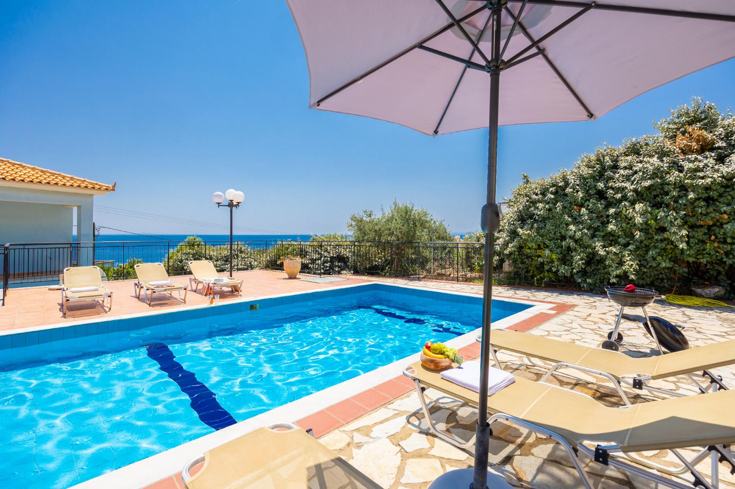 Private pool and terrace with sea views